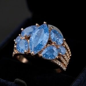 Bomb Party “Harmonic Bliss” Ring – Rose Gold, Aqua Blue Lab